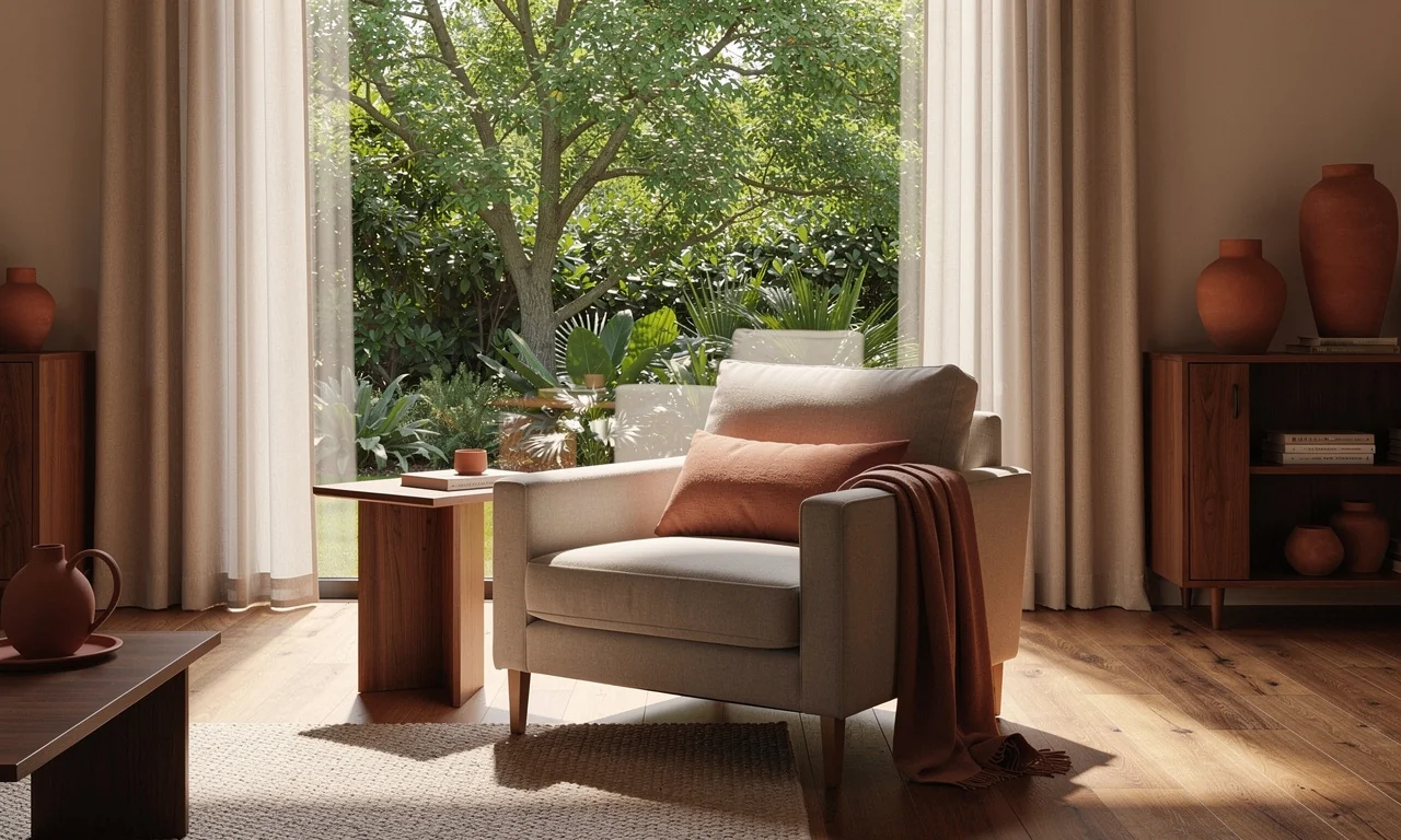 Intérieur design avec vue sur la verdure