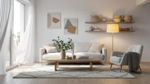 Intérieur scandinave lumineux et chaleureux inspiré d'un voyage, décoration minimaliste et naturelle
