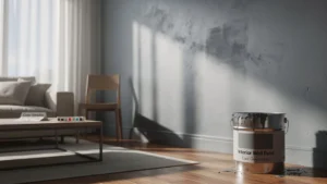 Intérieur avec mur gris non testé avant achat, erreur décoration peinture, ambiance naturelle et réaliste