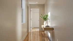 Couloir très passant avec peinture sans trace ultra résistante et décor moderne élégant