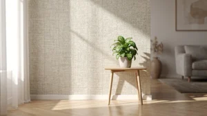 Résultat après un an de pose de papier peint intissé seule, mur impeccable et décor cosy