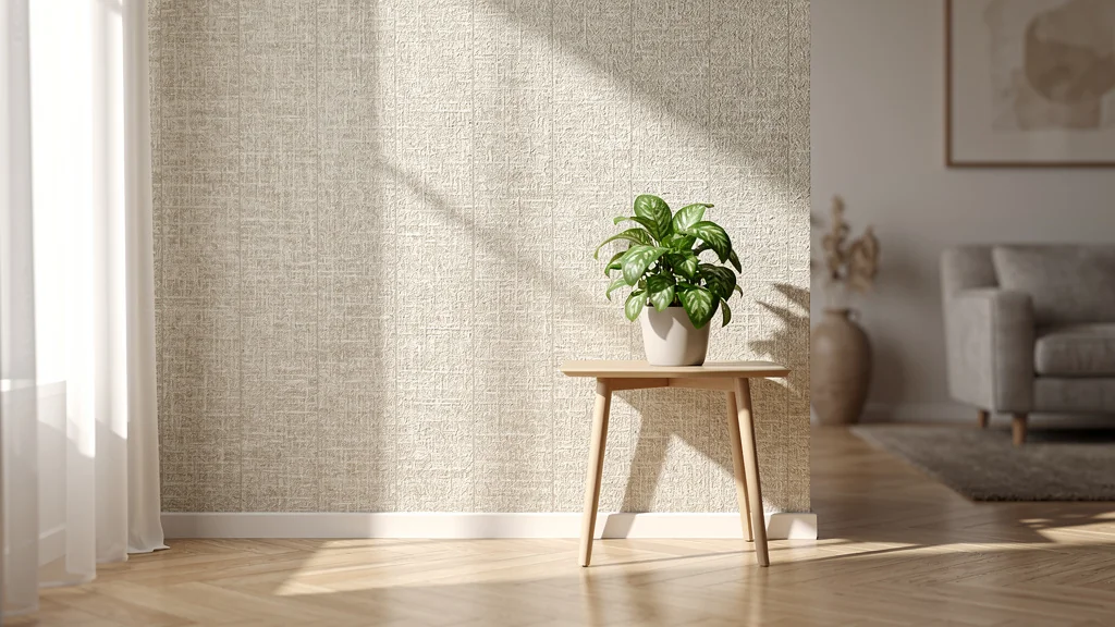Résultat après un an de pose de papier peint intissé seule, mur impeccable et décor cosy