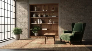 Salon atypique avec meuble sur mesure et meuble chiné alliant modernité et charme vintage